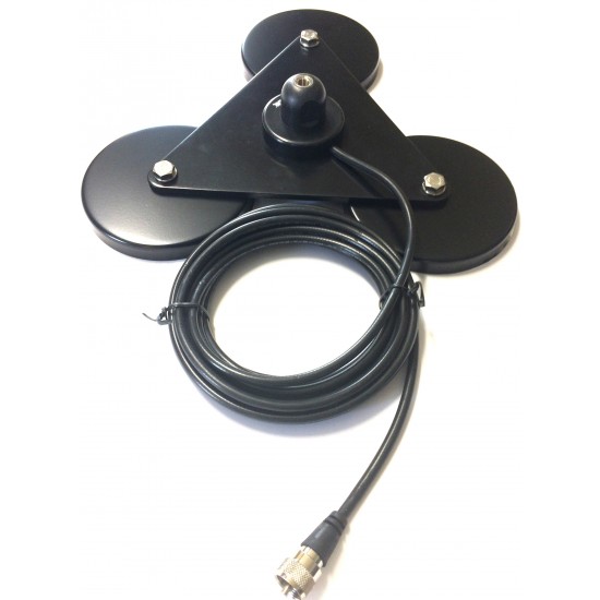 Triple Magnet Antenna Mount, 3 Magnets of 5'', 17' RG58 Coaxial Cable